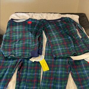 Plaid Kids Pajamas - Blue and Green